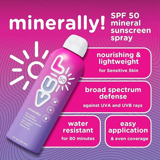 minerally! SPF 50 Sunscreen Spray, Broad-Spectrum Protection Against UVA & UVB Rays, Perfect For Everyday Activities & Out...