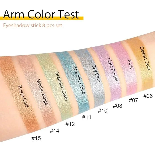 8Pcs Glitter Eye Shadow Sticks Liner Pencils Makeup Set, Desert Mocha Beige Gold Light Purple Pink Sky Dazzling Blue Geen ...