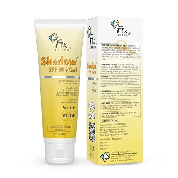Fixderma Shadow SPF 30+ Gel, Dermatologist tested Offers SPF 30 +, Broad Spectrum UVA and UVB Protection, Water resistant ...