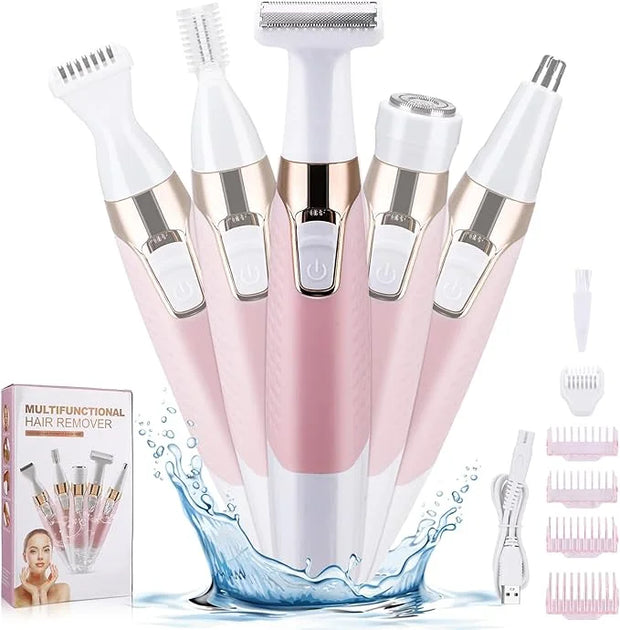 Face Razors for Women, BestMal Bikini Trimmer 5 in 1 Wet/Dry Electric Shaver Razors for Face Nose Eyebrow Beard Mustache A...