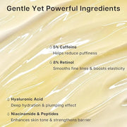 Eye Serum for Dark Circles and Puffiness, 5% Caffeine 8% Retinol Under Eye Cream with Build-In 3D Roller Applicator, Hyalu...