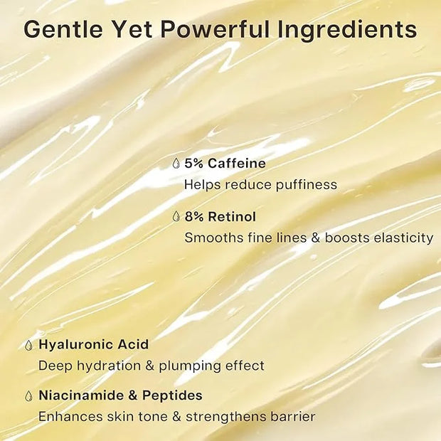 Eye Serum for Dark Circles and Puffiness, 5% Caffeine 8% Retinol Under Eye Cream with Build-In 3D Roller Applicator, Hyalu...