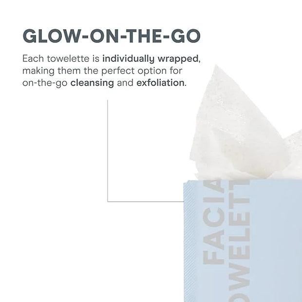 NuFACE Prep-N-Glow Facial Towelettes - 2-in-1 Exfoliating + Cleansing Makeup Remover Wipes, Hyaluronic Acid Travel Face Wi...