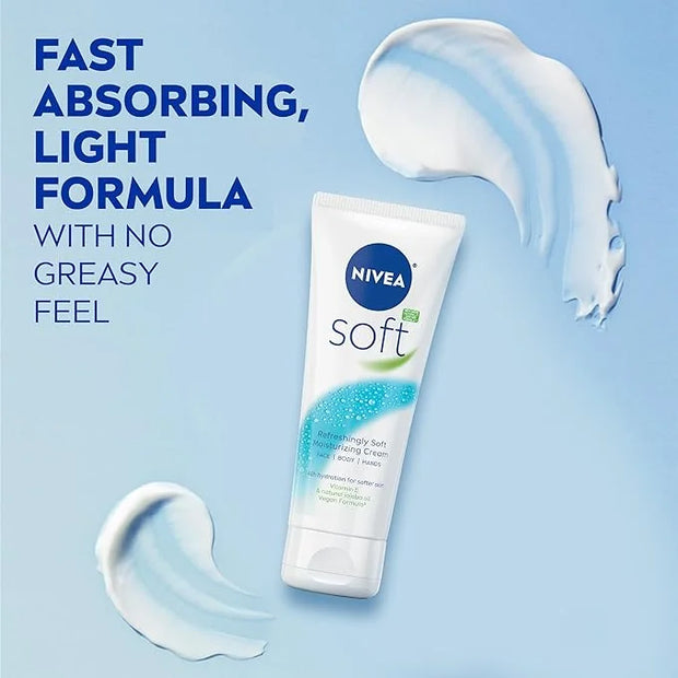 NIVEA Soft Refreshingly Soft Moisturizing Cream, Lightweight Moisturizer for Face, Body and Hands, Body Cream Enriched wit...
