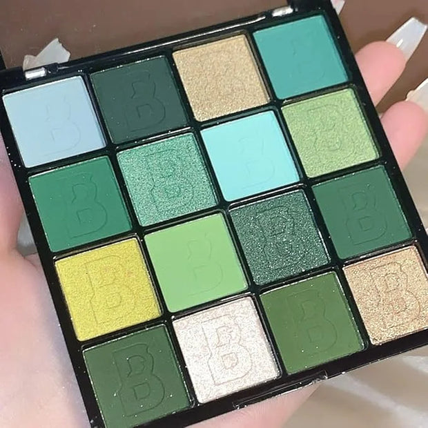 St Patricks Day16 Colors Green Glitter Matte Eyeshadow Makeup Palette,Forest Green Yellow Colorful Eye Shadow Plattet High...
