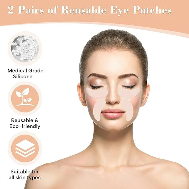 Under Eye Patches Silicone - 2 Pcs Reusable, eye Patches Plump Fine Lines & Wrinkles with Metal Eye Cream Applicator, Tin ...
