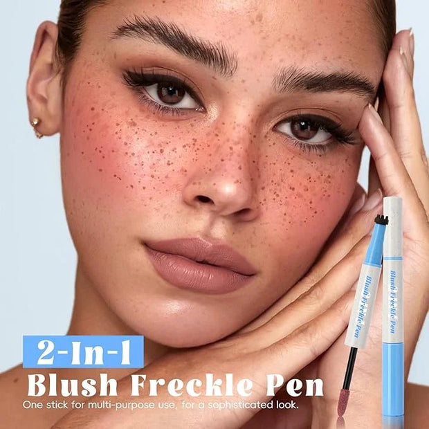 Freckle Blush Pen, 2in1 Dark Brown Faux Freckle Stamp Pen Coral Orange Liquid Blush for Natural Summer Sunkissed Makeup, L...