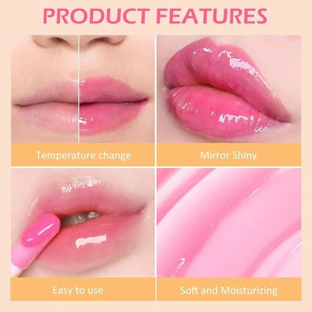 evpct 3Pcs Peach Aloe Vera Avocado Mini Clear Color Changing Lip Oil Tinted Lip Gloss Set for Women Girls Lip Balm Tint St...