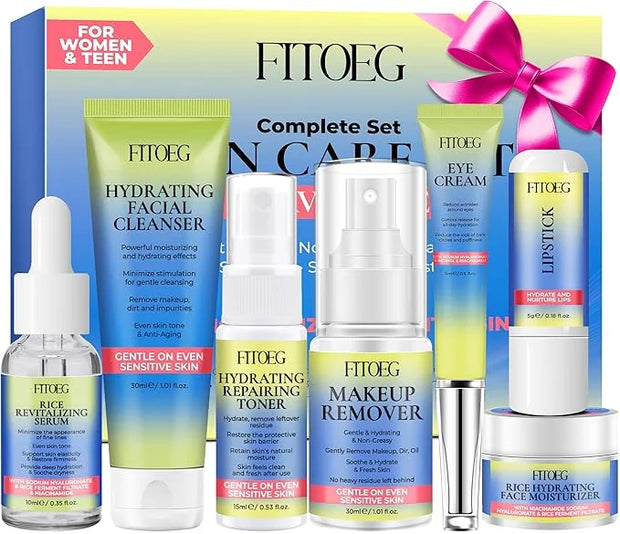 Hydrating Skin Care Set Kit,Travel Friendly Skincare Teens Kids Women Facial Skin Care Routine Kit Products,Gentle Skin Ca...