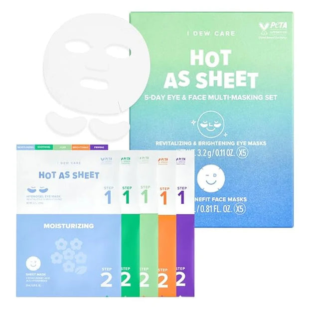 I DEW CARE Glass Skin Face Mask Variety Pack - Hot as Sheet | Korean Face Masks Skincare, 5-Day Eye&Face Multi-masking Set...