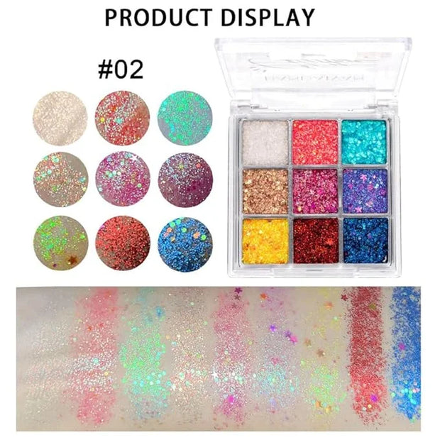 Glitter Eyeshadow Palette, Shimmer Purple Pink Blue Colorful Eyeshadow Palette, Lip Face Eye Glitter Makeup, Lasting Water...