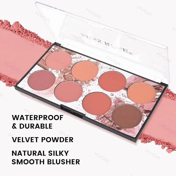 KYDA 8 Colors Face Blush Palette, Natural Matte Blush Palette, Smooth Blendable Powder, Multiuse Blusher Makeup with Conto...