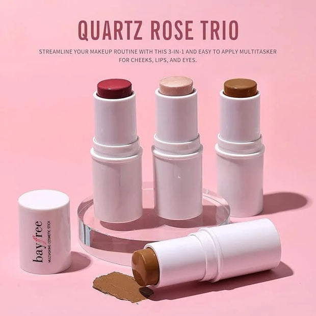 KIMUSE Multi Stick Trio Face Makeup, Cream Blush Stick for Cheeks & Lips, Contour Stick & Highlighter Makeup Sticks for Al...