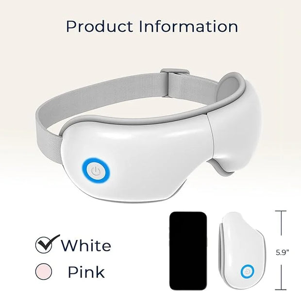 Eye Massager with Heat and Music, Heated Eye Mask with Bluetooth 180°Folding 5-Mode Voice Announcement Heating Massage for...