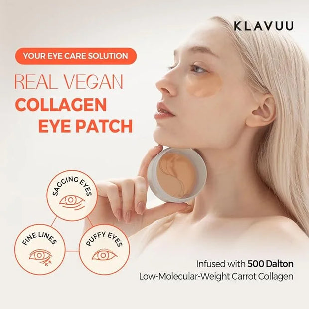 KLAVUU Real Vegan Collagen Eye Patches (60 Patches) - Korean Overnight Under Eye Mask for Puffy, Sagging Eyes, Fine Lines ...