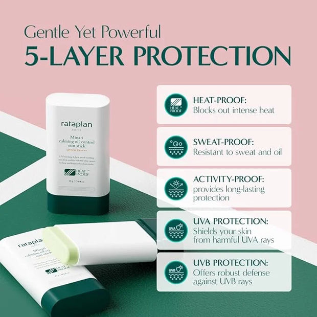 Rataplan Minari Calming Oil Control Sun Stick SPF 50+ PA++++ - Korean Sunscreen Stick for Face, Matte Sunscreen for Oily S...