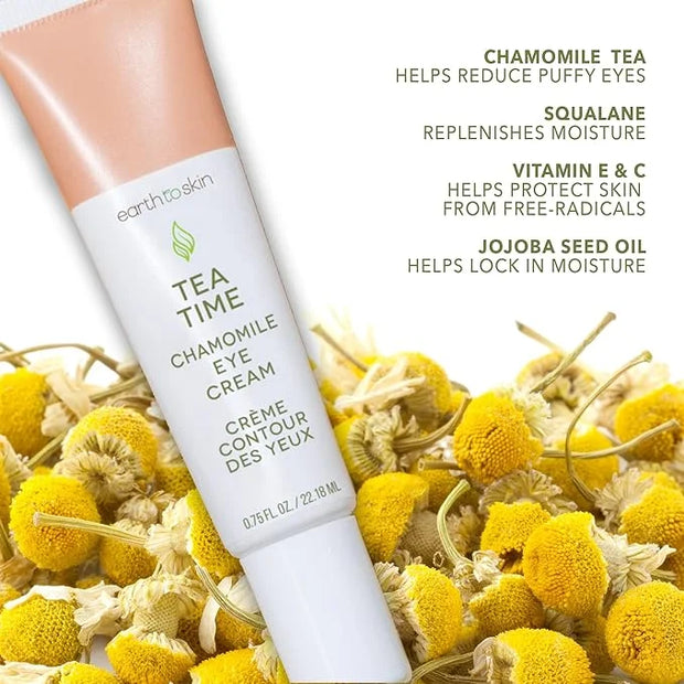 Earth To Skin Tea Time Chamomile Eye Cream – Hydrating & Soothing Eye Treatment with Vitamin E, Vitamin C & Jojoba Oil – 0...
