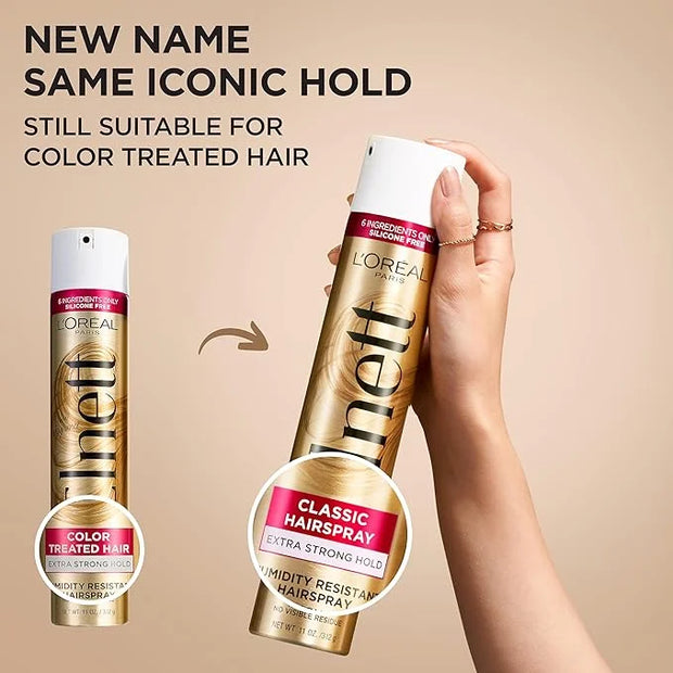 L'Oreal Paris Elnett Satin Extra Strong Hold Color Treated Classic Hairspray, 11 oz - Product Image