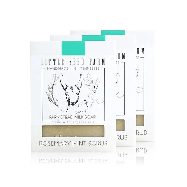 Little Seed Farm Organic Goat’s Milk Soap – 3 Pack of Rosemary Mint Exfoliating Body Bars – Natural, Handmade, Cruelty Fre...