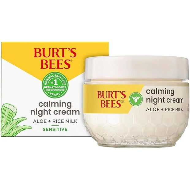 Burt's Bees Calming Night Cream, With Aloe and Rice Milk, Face Moisturizer For Sensitive Skin Infuses Skin With Moisture W...