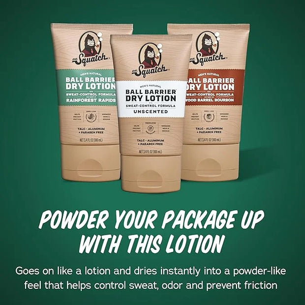 Dr. Squatch Ball Barrier Dry Lotion, No Mess Body Powder Lotion for Men, Made With Natural Ingredients - 2-Pack Rainforest...