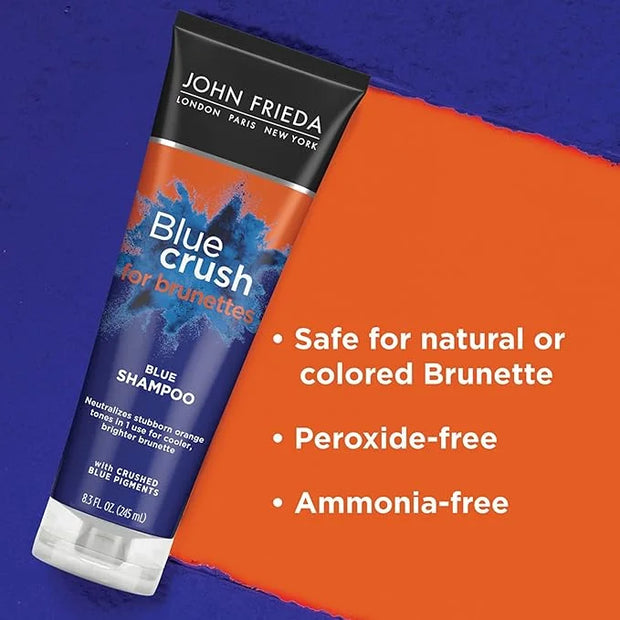 John Frieda Blue Crush Shampoo and Conditioner Set for Brunettes, Nourishes Color-Treated and Natural Hair, Blue Pigments ...