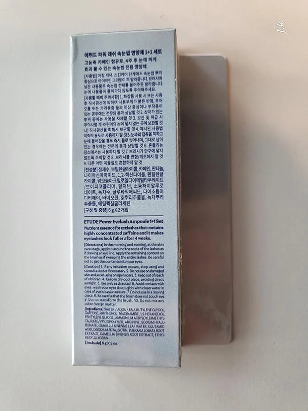 ETUDE Power Eyelash Ampoule 1+1 Set, Lash and Brow Treatment, Caffeine-Infused, Ultra Slim Tip, Lash Booster, Korean Makeu...