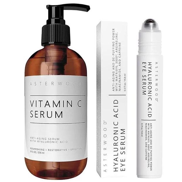 Asterwood Vitamin C Serum 8 oz + Hyaluronic Acid Eye Serum - Product Image