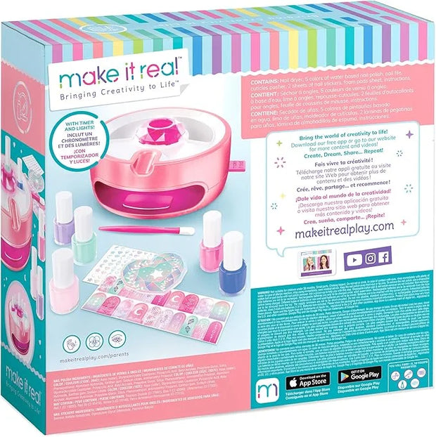 Light Magic Nail Dryer & Polish Set for Girls & Teens - 5 Vibrant Nail Colors, Art Stickers, Nail File, Cuticle Pusher & D...
