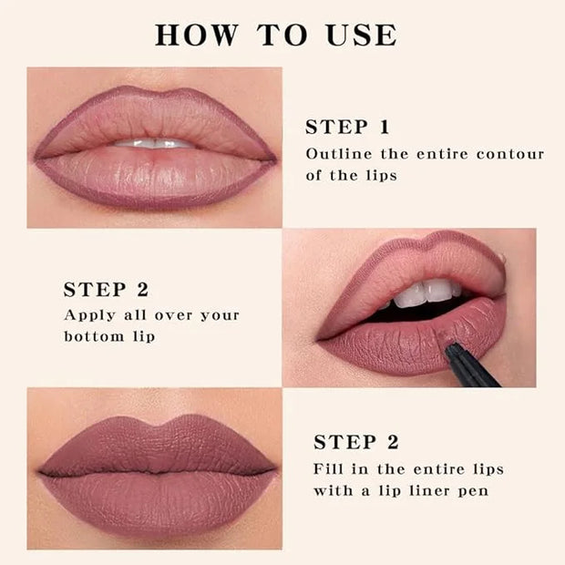 2Pcs Longwear Liquid Lip Liner Stain Marker Pen Set Long Lasting Waterproof, Maroon Mauve Purple Dark Red Brown Matte 24 H...