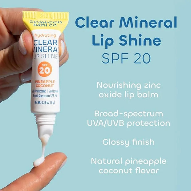 Seaweed Bath Co. Hydrating Clear Mineral Lip Shine SPF 20 Sunscreen Zinc Oxide Lip Balm, .35 Oz, Moisturizing Care for Dry...