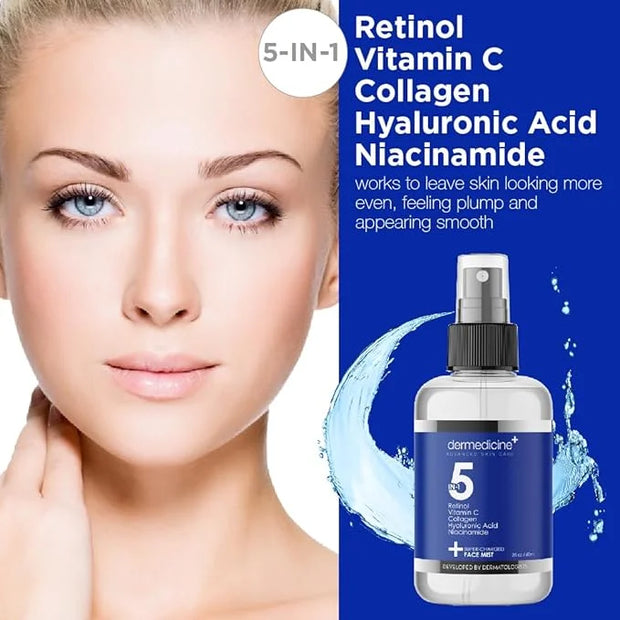 5 in 1 Super Charged Anti-Aging Face Mist w/Retinol, Vitamin C, Collagen, Hyaluronic Acid & Niacinamide | Hydrates, Refres...