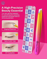 Expert Eyebrow Hair Removal Tweezer with Leather Case, GlamTweeler High Precision Slant Tip Stainless Steel Tweezers for M...