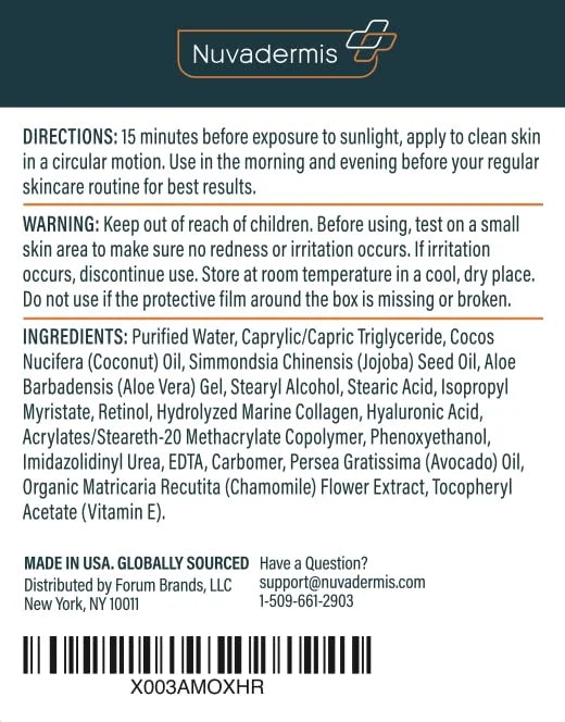 NUVADERMIS Collagen & Retinol Face Moisturizer - Anti Aging & Anti Wrinkle - Sensitive Skin Safe Daily Hydrating Skin Care...