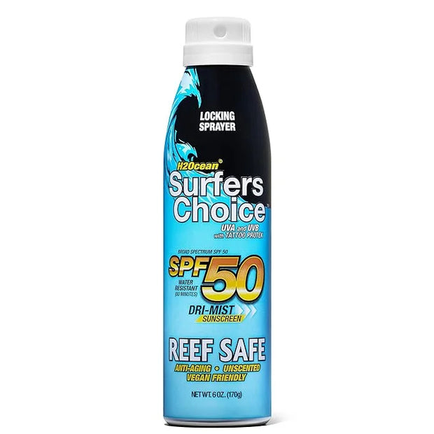H2Ocean Surfers Choice SPF 50 Spray - Quick-Drying Sunscreen Spray for Tattoo Aftercare & UV Protection - Reef-Safe Sun Pr...