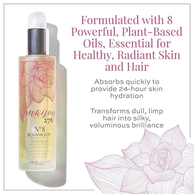 Maison 276 No. 8 Botaniques Multi-Purpose Moroccan Oil Moisturizer for Face, Body & Hair, After Bath & Shower Body Oil For...