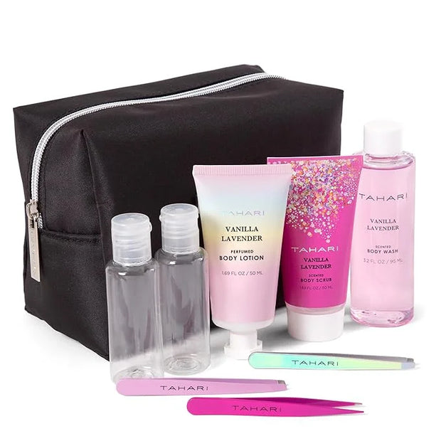 Tahari Vanilla Lavender Spa Gift Set for Women – Luxurious Bath Kit with Body Lotion, Body Scrub, Body Wash & Tweezers wit...