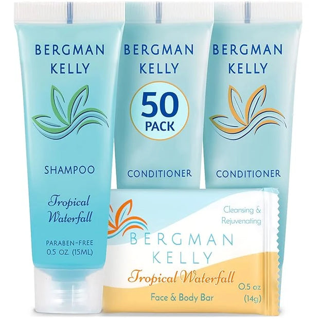 BERGMAN KELLY Rectangular Hotel Soap Bars, Shampoo & Conditioner 3-Pc Set (0.5 oz each, 150 pc, Tropical Waterfall), Delig...