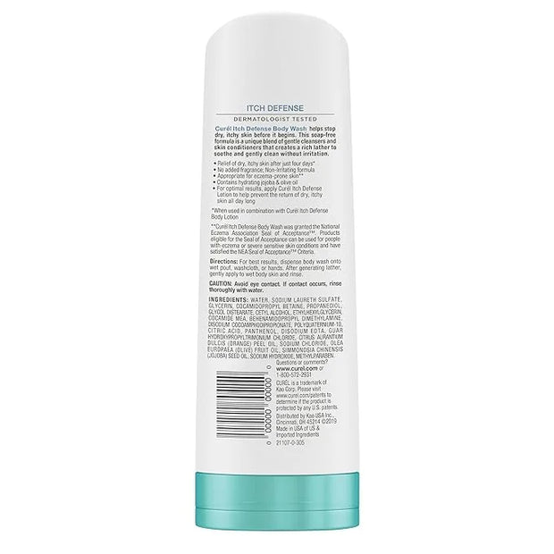 Curel Itch Defense Calming Daily Cleanser, Body Wash, Soap-free Formula, for Dry, Itchy Skin, with Hydrating Jojoba and Ol...