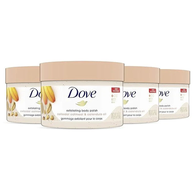 Dove Scrub for Silky Skin Oatmeal & Calendula Oil Body Scrub Exfoliates & Gives Lasting Nourishment 10.5 oz 4 Count - Prod...