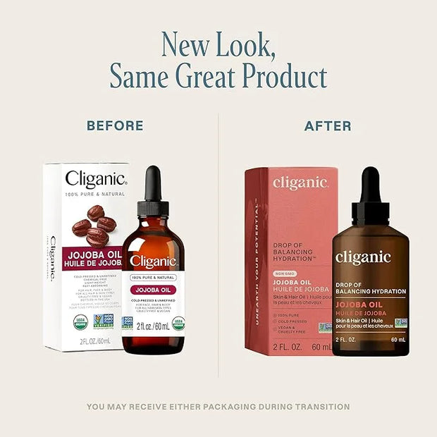 Cliganic Non-GMO Jojoba Oil for Skin, Hair & Face (2oz) | 100% Pure, Natural Cold Pressed Unrefined Hexane Free (Packaging...