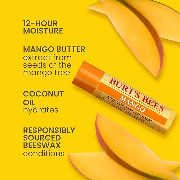 Burt's Bees Lip Balm - Pink Grapefruit, Mango, Coconut & Pear, and Pomegranate Pack, Lip Moisturizer With Beeswax, Tint-Fr...