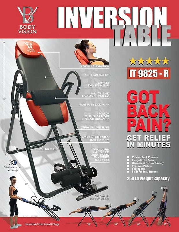 Body Vision IT9825 Premium Inversion Table with Removable 250 lbs., - Product Image