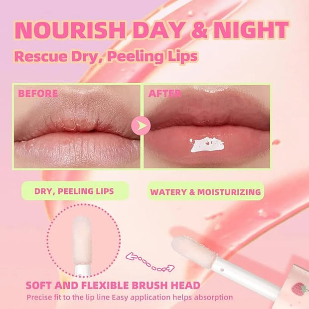 Petansy Fruit-Flavored Plumping Lip Oil Set 4 Packs Moisturizing Lip Glow Oil Long Lasting Nourishing Lip Gloss Set No-Sti...