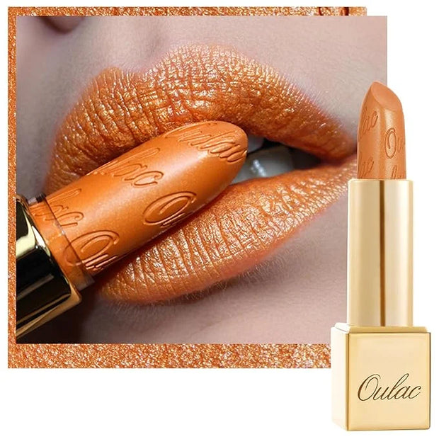 Oulac Pumpkin Color Lipstick with Metallic 3D Shine Hydrating Formula, High Impact Lip Color, Vegan Beauty, Full Coverage ...