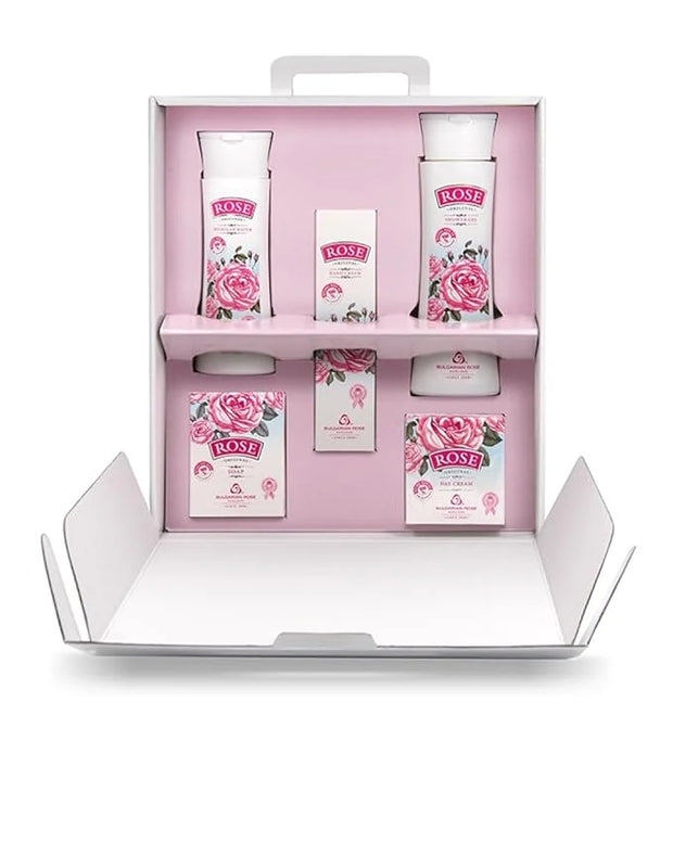 Bulgarian Rose 5 Piece Gift Set with Natural Rose Soap, Rose Body Lotion, Rose Hand Cream, Rose Day Face Cream, Rose Micel...