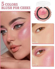 Flower Blush for Cheeks, Matte Shimmer Face Blush Powder, Eyeshadow Contour Multiuse Facial Make up Palette,Long Lasting W...