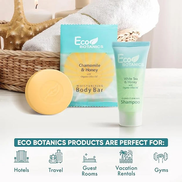 Eco Botanics Hotel Soaps & Toiletries Bulk Set | 1-Shoppe Amenities Kit for Hotels & Vacation Rentals | 0.85 oz Conditioni...