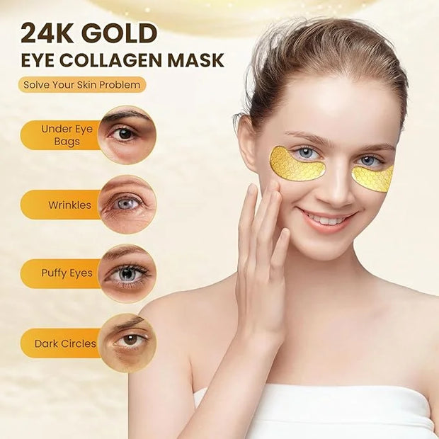 30 Pcs 24K Gold Under Eye Patches Kit, Collagen Golden Eye Mask for Puffy Eyes, Dark Circles, Women Travel Undereye Gel Pa...