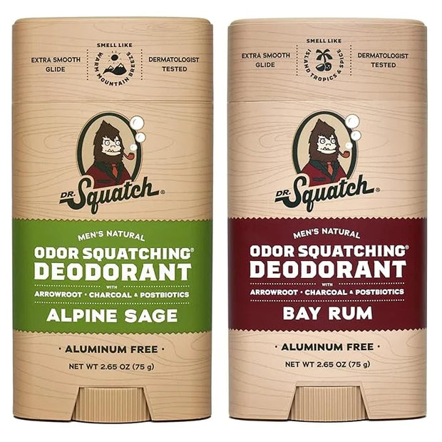 Dr. Squatch Natural Deodorant for Men - Odor-Squatching Aluminum Free - Alpine Sage & Bay Rum (2.65 oz, 2-Pack) - Product ...